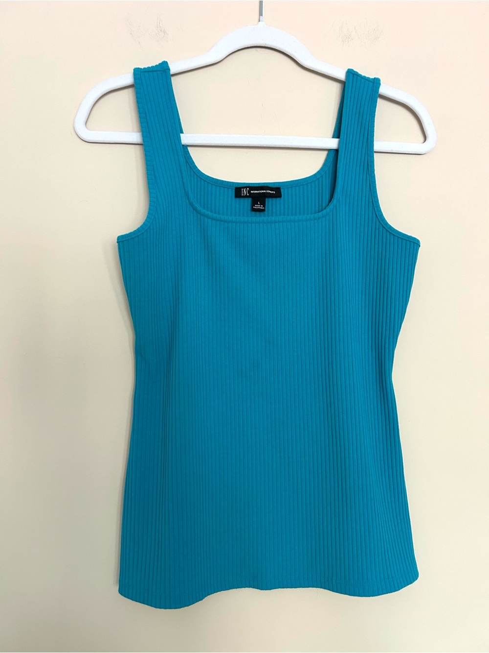 INC International Concepts Women’s Bright Teal Ribbed Square-Neck Sleeveless Top